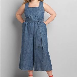 COPY - Lane Bryant chambray tank jumpsuit with tie
